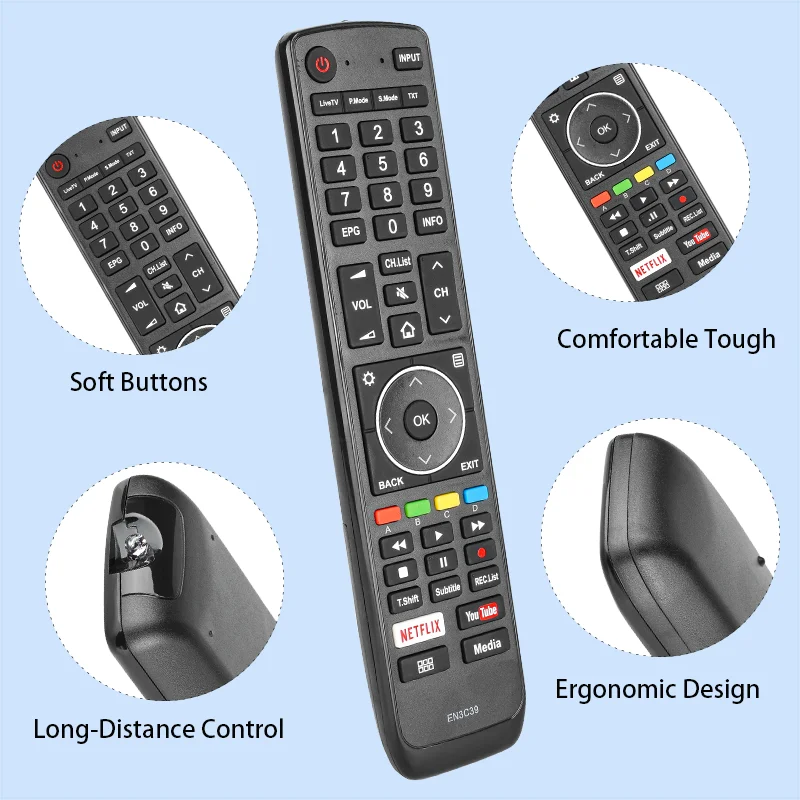 EN3C39 Replacement Remote Control for 50N7 50P7 55N7 55P7 65N7 65N8 65N9 Hisense Smart TV