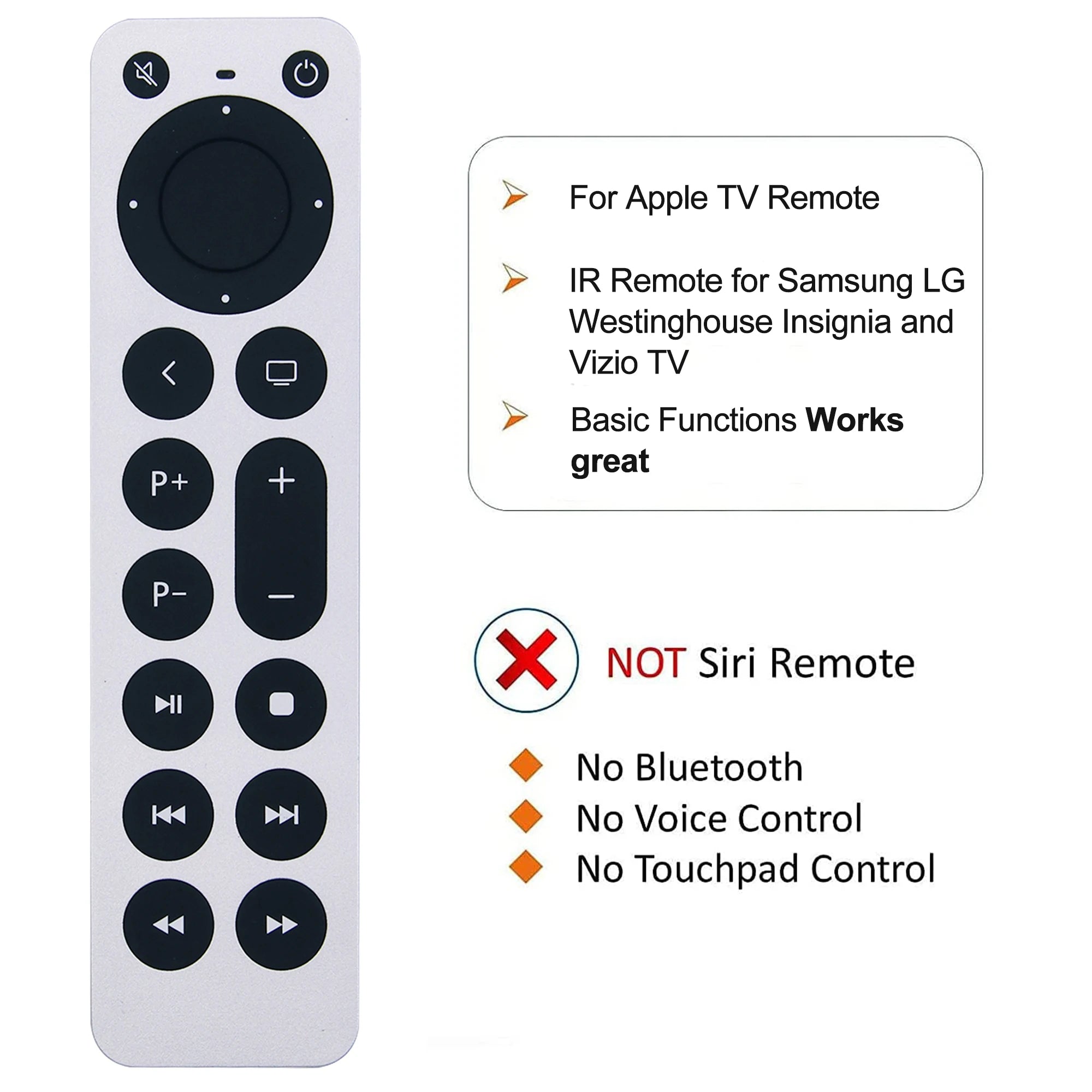 Replacement Remote Control for Apple TV 4K HD Media Players with Power and TV Control Function
