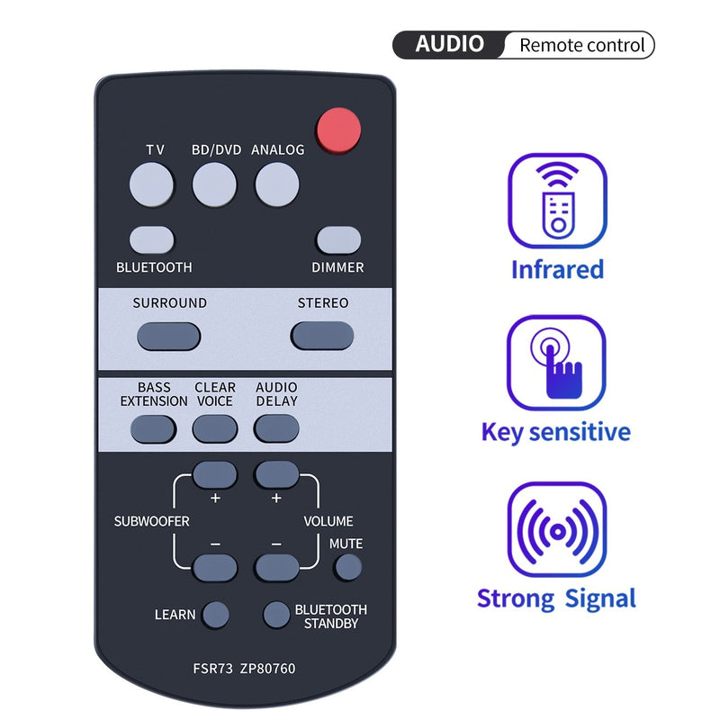 FSR73 ZP80760 Remote Fit for Yamaha Bluetooth Sound Bar Home Theater System ATS-1050 SRT-700 YAS-105