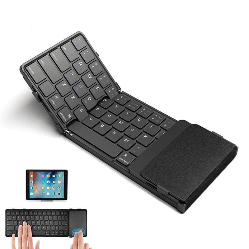 Foldable Keyboard Tri-Folding Wireless Keyboard with Touchpad Mouse Rechargeable Mini Keyboard