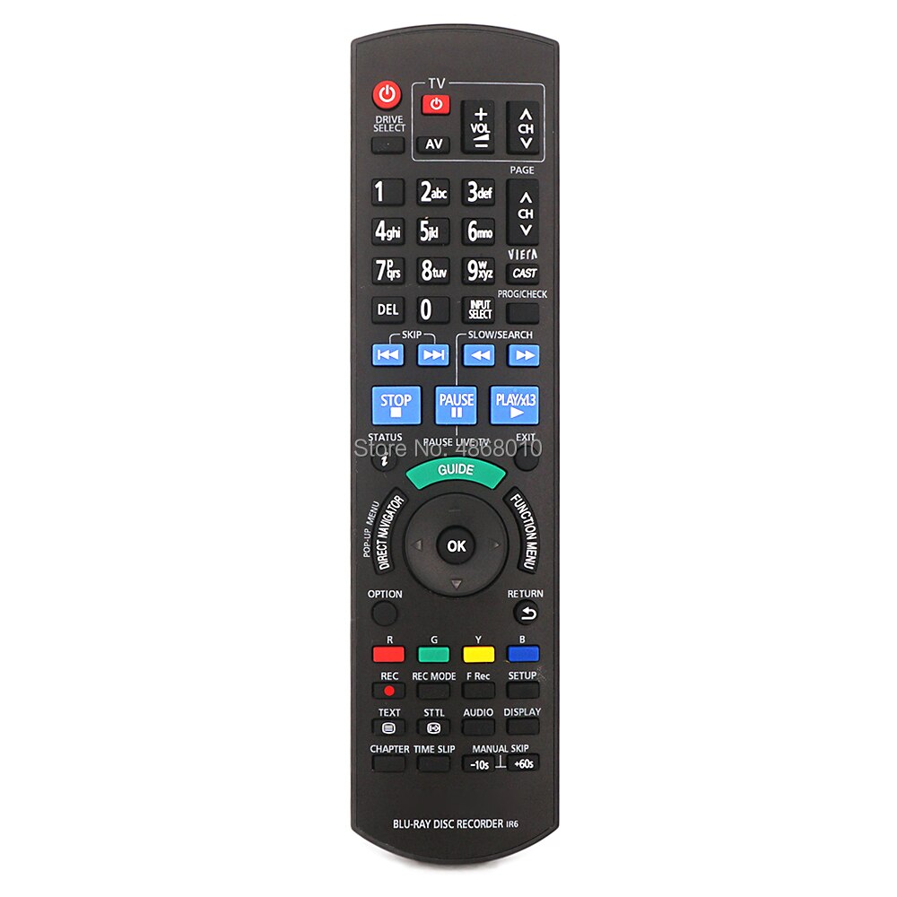 Replacement Remote Control for Panasonic Blu-ray Disc Recorders DMR-BW880, DMR-BW780, and DMR-XW480